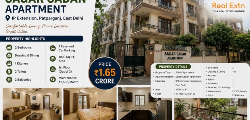 2 BHK Flat for Sale | Sagar Sadan Apartment, IP Extension, Patparganj