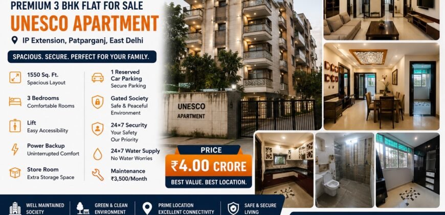 3 BHK Flat for Sale | UNESCO Apartment, IP Extension Patparganj