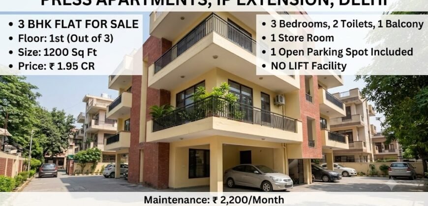 Premium 3BHK Flat For Sale in Press Apartments, IP Extension, Delhi