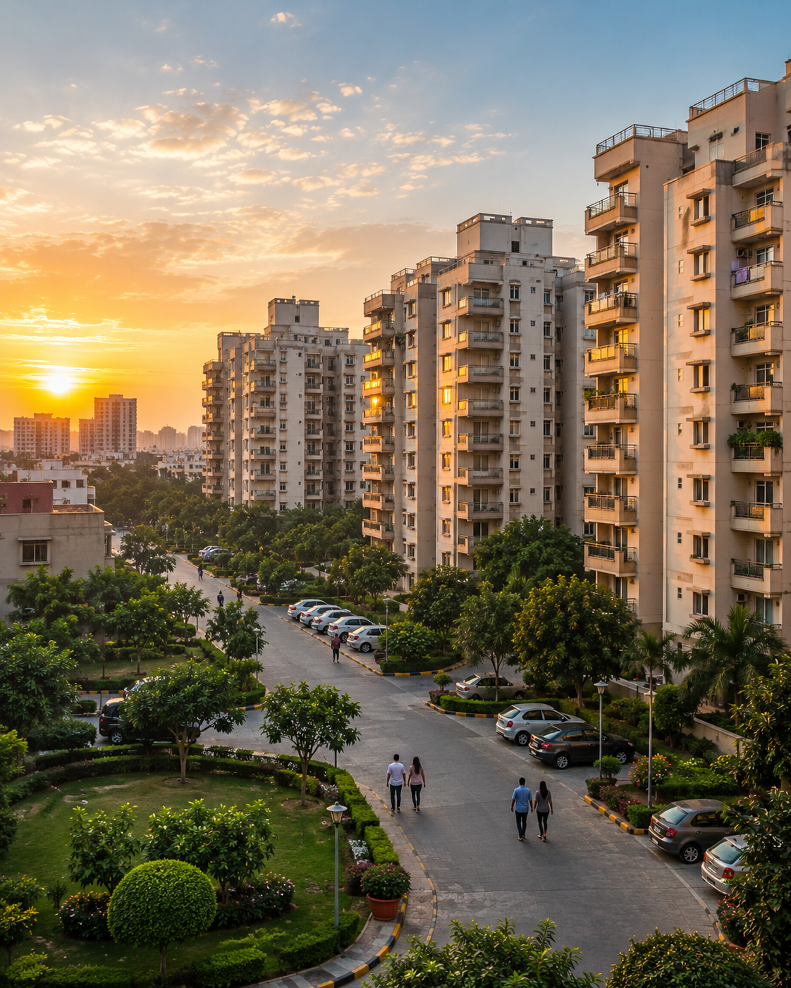 Modern residential apartment skyline representing long-term property investment and appreciation in East Delhi.