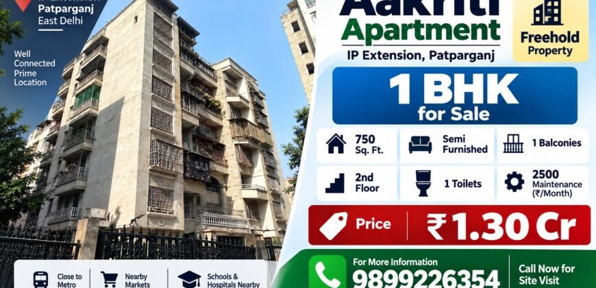 1 BHK Flat for Sale in Aakriti Apartment, IP Extension Patparganj