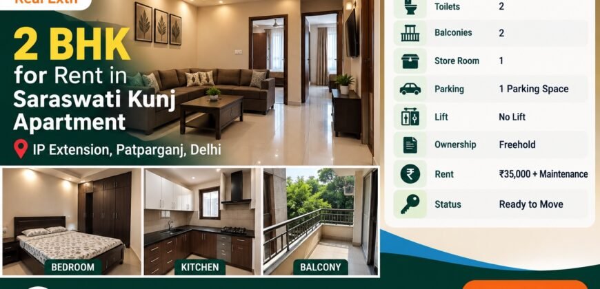 2 BHK Flat for Rent in Saraswati Kunj Apartment, IP Extension