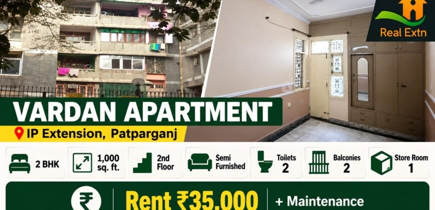 2 BHK Flat 1000 Sq Ft for Rent in Vardan Apartment, IP Extension