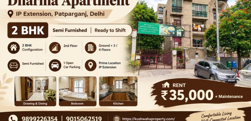 2 BHK Semi-Furnished Flat for Rent in Dharma Apartment, Delhi