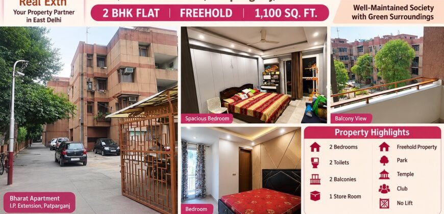 2 BHK for Rent in Bharat Apartment, IP Extension, Patparganj