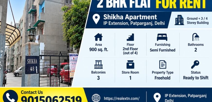 2 Bedroom Flat for Rent in Shikha Apartment, IP Extension