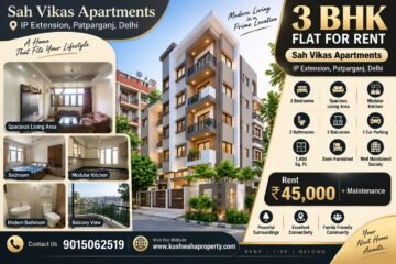 Sah Vikas Apartments 3 BHK Flat with Lift for Rent in IP Extension