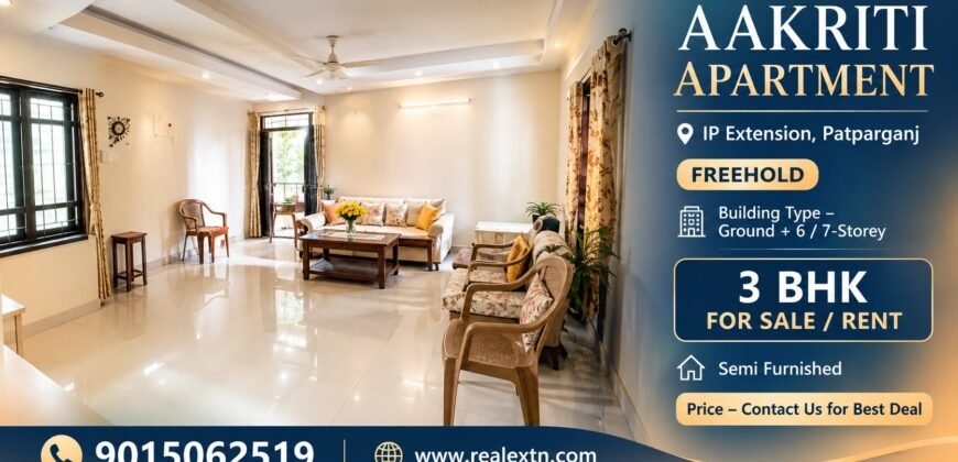3 BHK Flat for Rent in Aakriti Apartment, IP Extension Patparganj