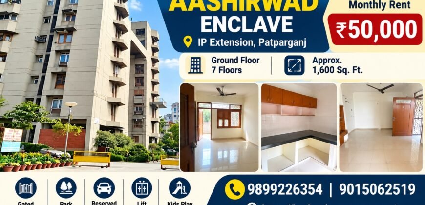3 BHK Flat 1600 sqft for Rent in Aashirwad Enclave, IP Extension