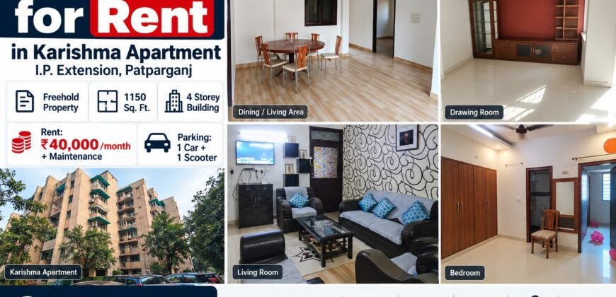 3 BHK Flat for Rent in Karishma Apartment, I.P. Extension