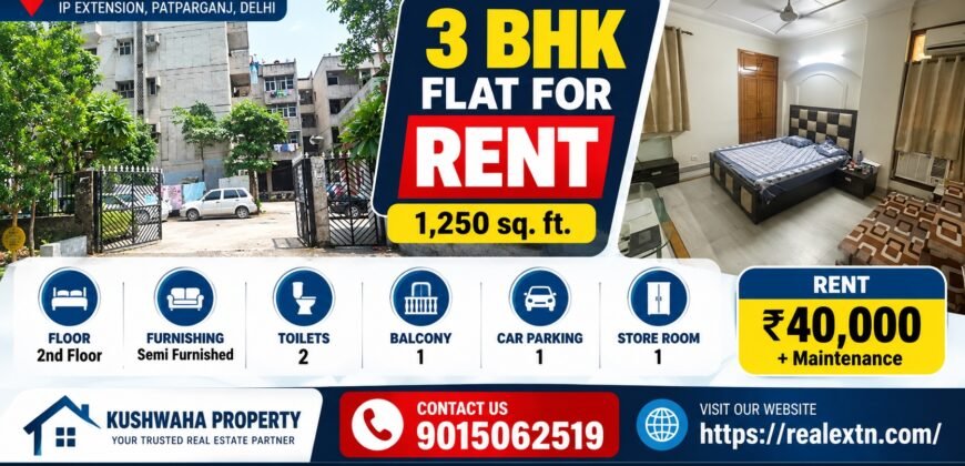 3 BHK Flat for Rent in Mangla Apartment, IP Extension