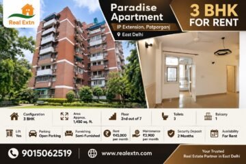 3 BHK Flat for Rent in Paradise Apartment, IP Extension Patparganj