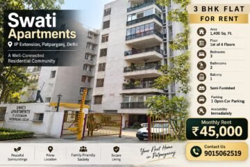 3 BHK Rental Flat in Swati Apartments, IP Extension, Patparganj