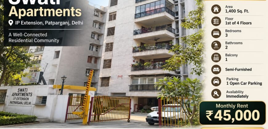 3 BHK Rental Flat in Swati Apartments, IP Extension, Patparganj