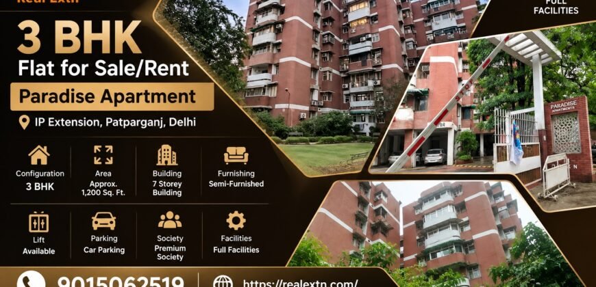 3 BHK Rental Flat in Paradise Apartment, IP Extension