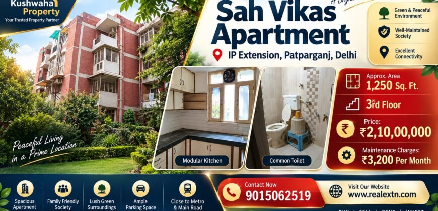 3 BHK Flat for Sale – Sah Vikas Apartment, IP Extension, Patparganj