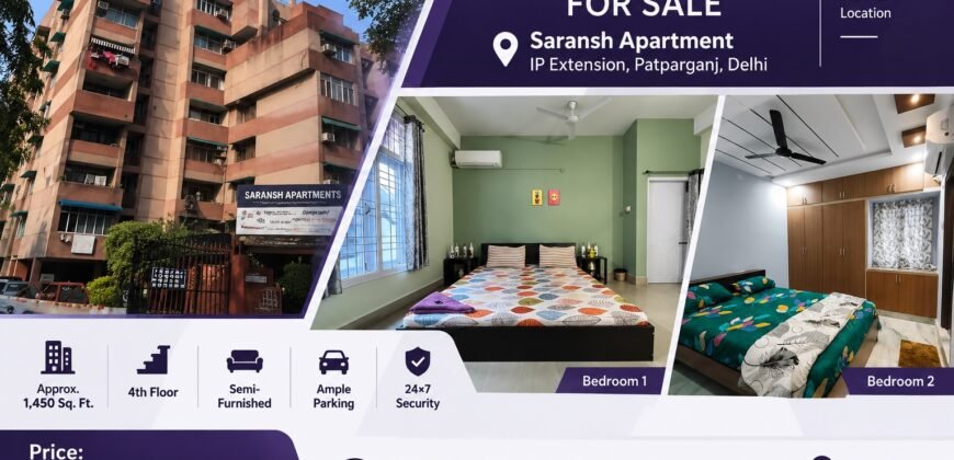 Available 3 BHK Flat for Sale in Saransh Apartment, IP Extension