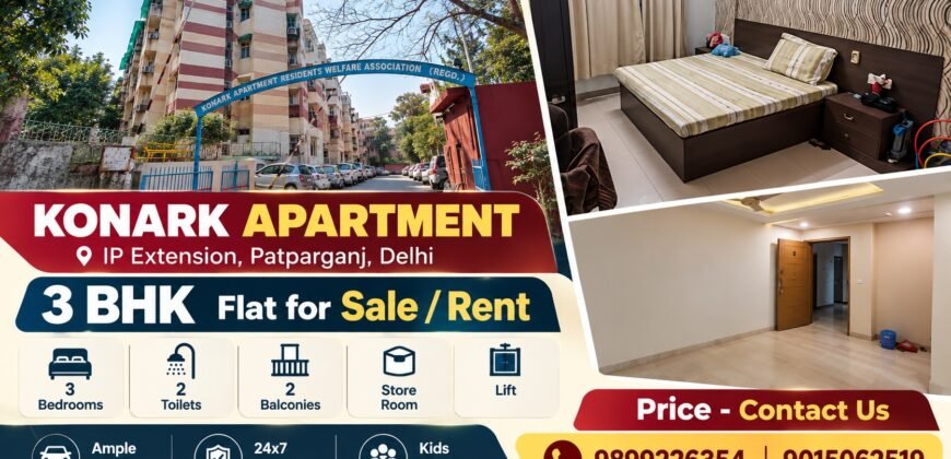 3 BHK Flat for Sale in Konark Apartment, IP Extension, Patparganj