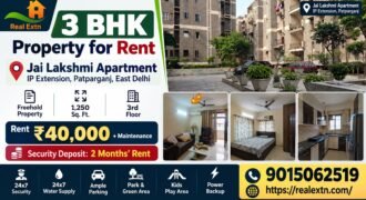 3 BHK Property for Rent, Jai Lakshmi Apartment, IP Extension