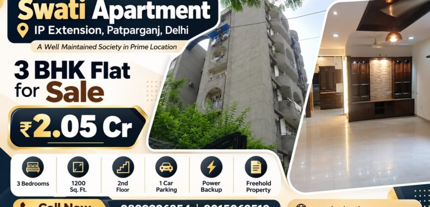 3 BHK Semi-Furnished for Sale, Swati Apartment, IP Extension