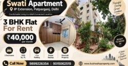 3 BHK Flat for Rent in Swati Apartment, IP Extension