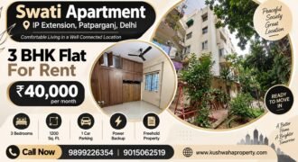 3 BHK Flat for Rent in Swati Apartment, IP Extension