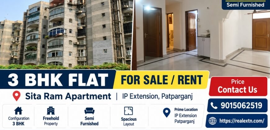 3 BHK Large flat for Sale in Sita Ram Apartment, IP Extension