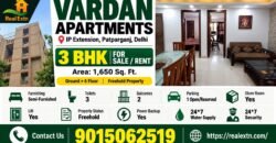 Spacious 3 BHK for Rent Vardan Apartment, IP Extension
