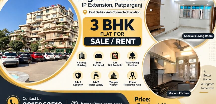 3 Bedroom Flat for Sale, Engineers Estate, IP Extension Delhi