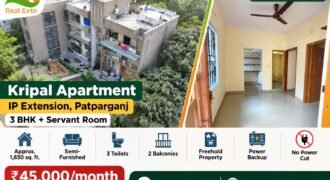 3 BHK with Servant Room for Rent, Kripal Apartment, IP Extension