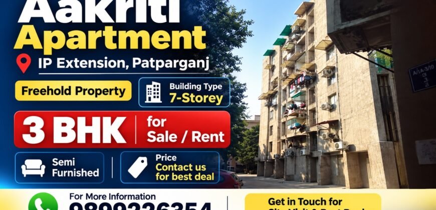 Aakriti Apartment 3 BHK for Rent in IP Extension, Patparganj