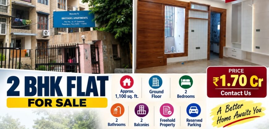 2 BHK Flat 1100 sqft for Sale in Brothers Apartment, IP Extension,