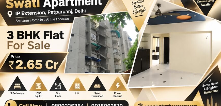 1550 SqFt Flat for Sale in Swati Apartment, IP Extension, Patparganj