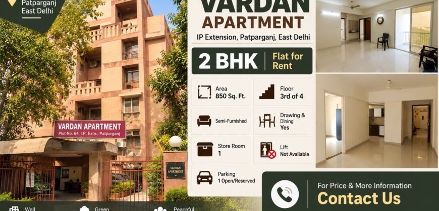 Rental 2 BHK Flat in Vardan Apartment, IP Extension