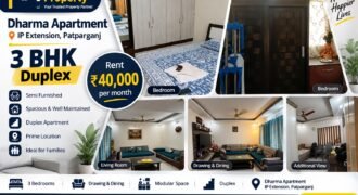 Spacious 3 BHK Duplex for Rent in Dharma Apartment, IP Extension