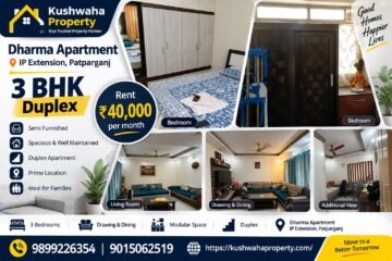 Spacious 3 BHK Duplex for Rent in Dharma Apartment, IP Extension