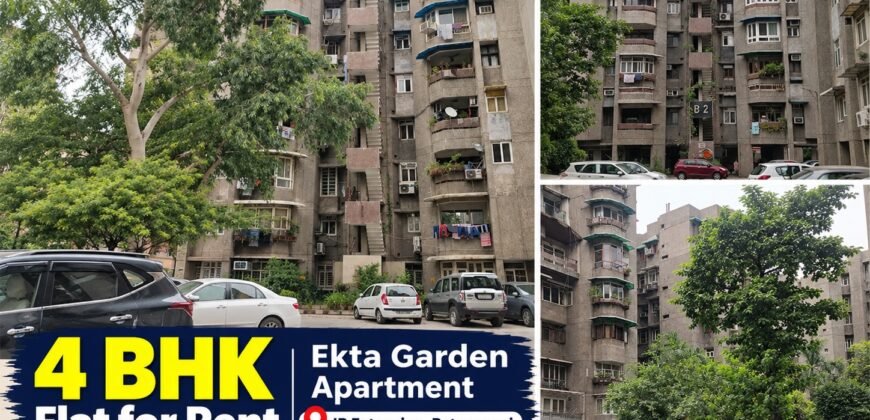 4 BHK Flat with Lift for Rent in Ekta Garden Apartment, IP Extension