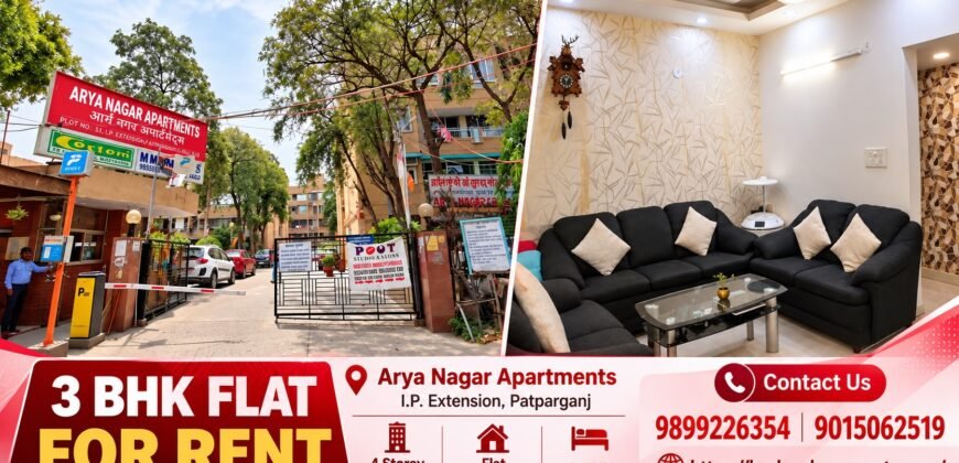 3 BHK Flat for Rent in Arya Nagar Apartments, IP Extension